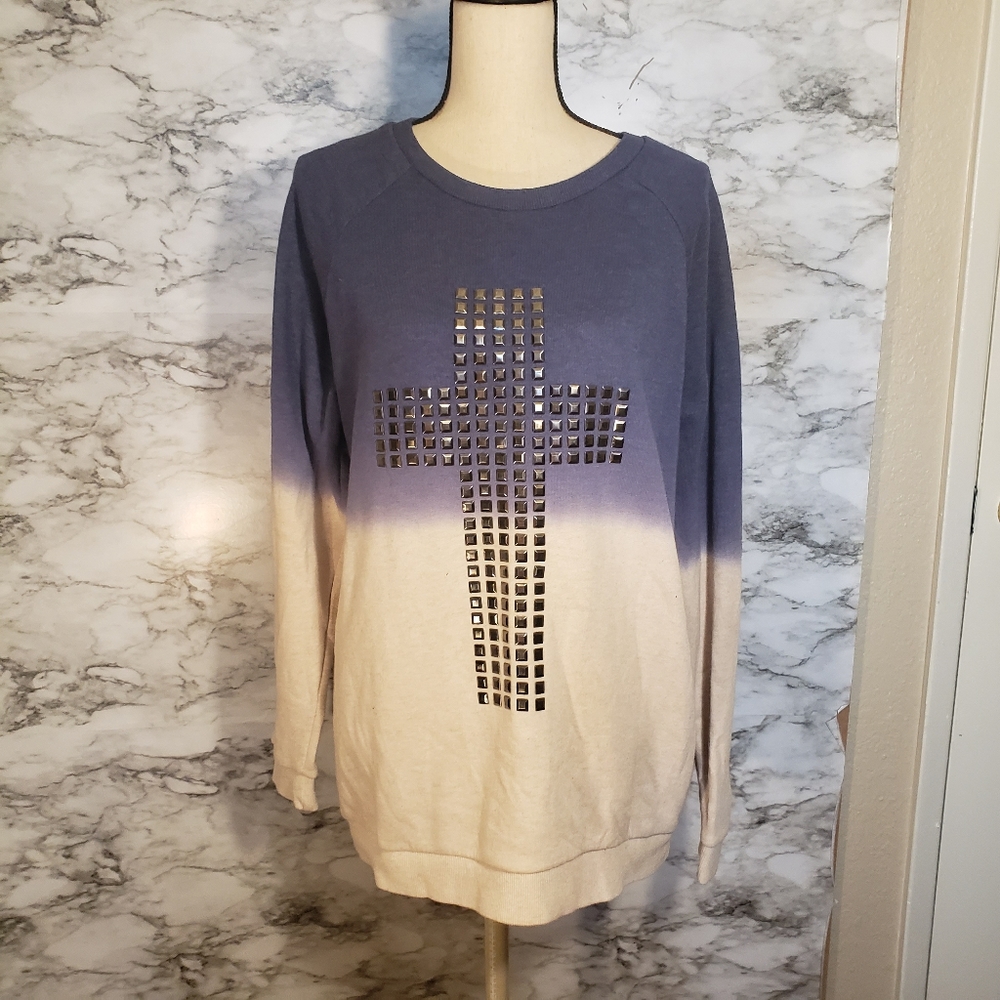 Ombre studded cross sweater